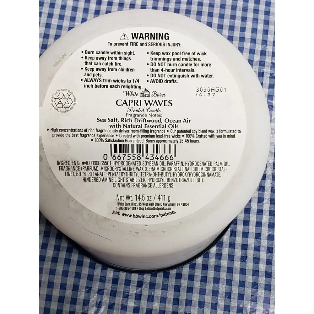 BBW Capri Waves Large 3 Wick Candle Home Fragrance Decor